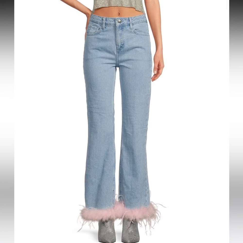 Gianni Bini Nastia Liukin Anna straight leg denim pink feather blue Jean pants